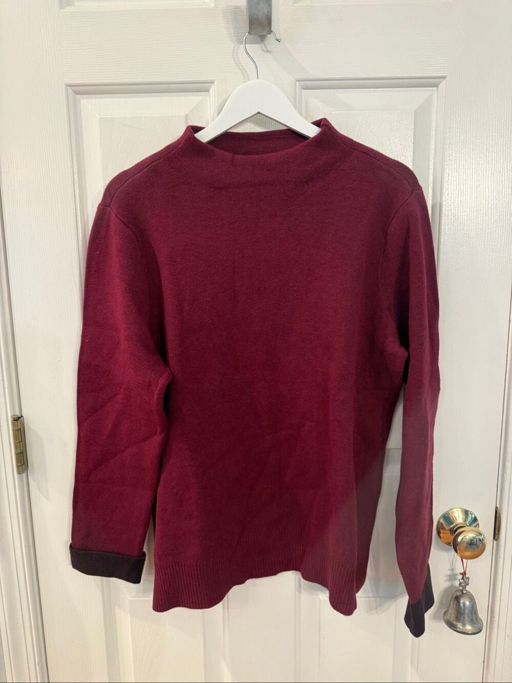 J. Jill Burgundy Funnel Neck Super Soft Burgundy Plum Trimmed Sweater sz M NWT